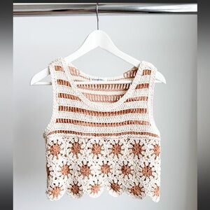 Vinceotto Floral Crochet Crop Top Festival Cottagecore Boho Sleeveless PTP: 17”